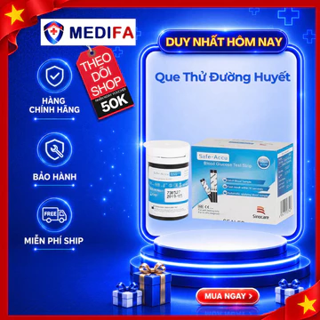 Hộp 50 Que Thử Đường Huyết Sinocare Safe-Accu Kèm 25 Kim Chích Máu, Chuẩn Chính Hãng, Date Dài