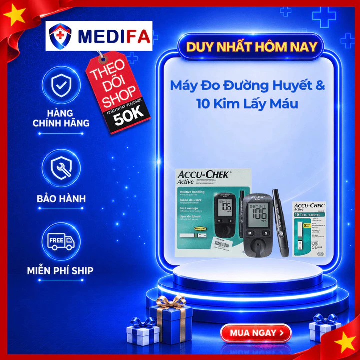 Máy Đo Đường Huyết ACCU-CHEK Active Công Nghệ Không Code Tiện Lợi, Kèm 10 Kim Lấy Máu