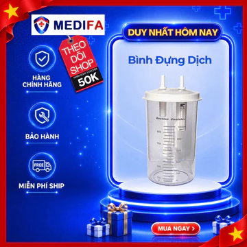 Bình Đựng Dịch 1000ml Cho Máy Hút Dịch Yuwell, Lucass, Alkato..., Cốc Đựng Dịch Mũi Họng 1 Bình