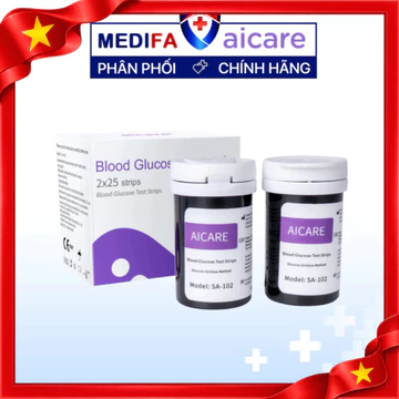 Hộp 50 Que Thử Đường Huyết AiCare SA102 Và 50 Kim Lấy Máu Dùng Cho Máy Đo Đường Huyết AiCare A608 và W33