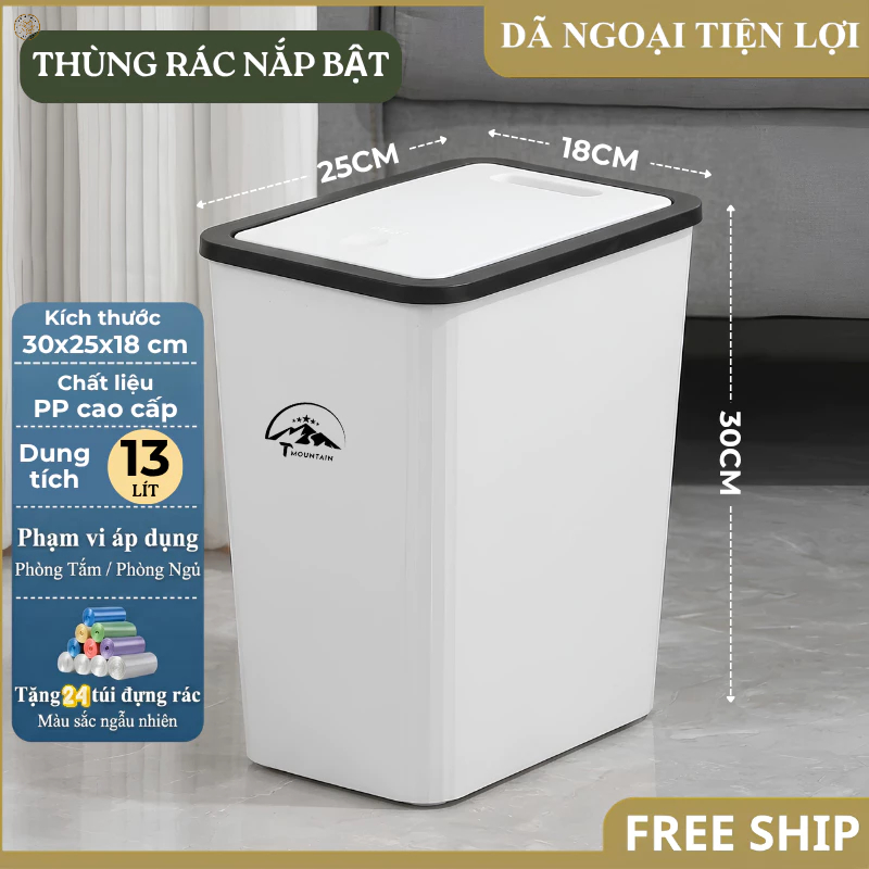 thùng rác có nắp nhấn nút tiết kiệm không gian nhựa PP, Thùng rác văn phòng nhà bếp