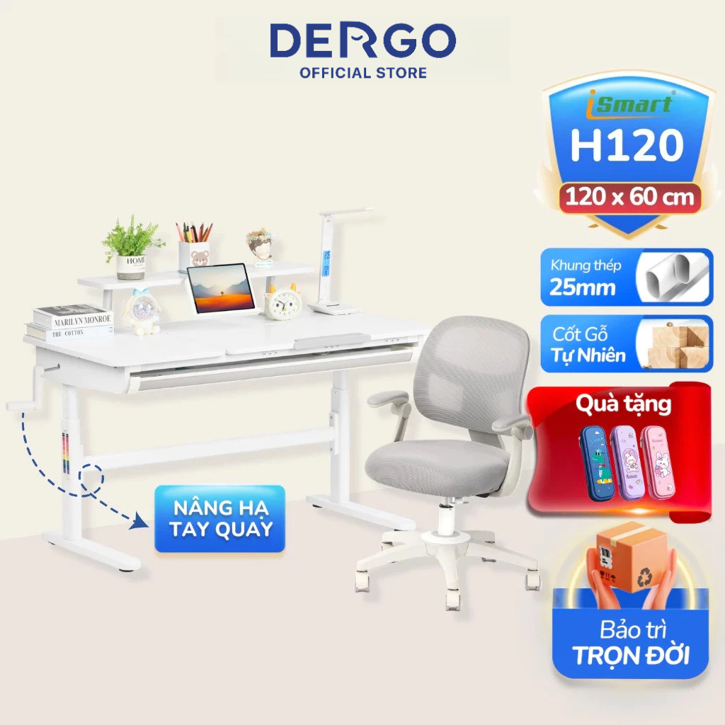 [Quà + Voucher 200K] Bộ Bàn Học Hiện Đại DERGO iSmart H120 - Neo1 Chống Gù Chống Cận Kệ Sách Tháo Rời