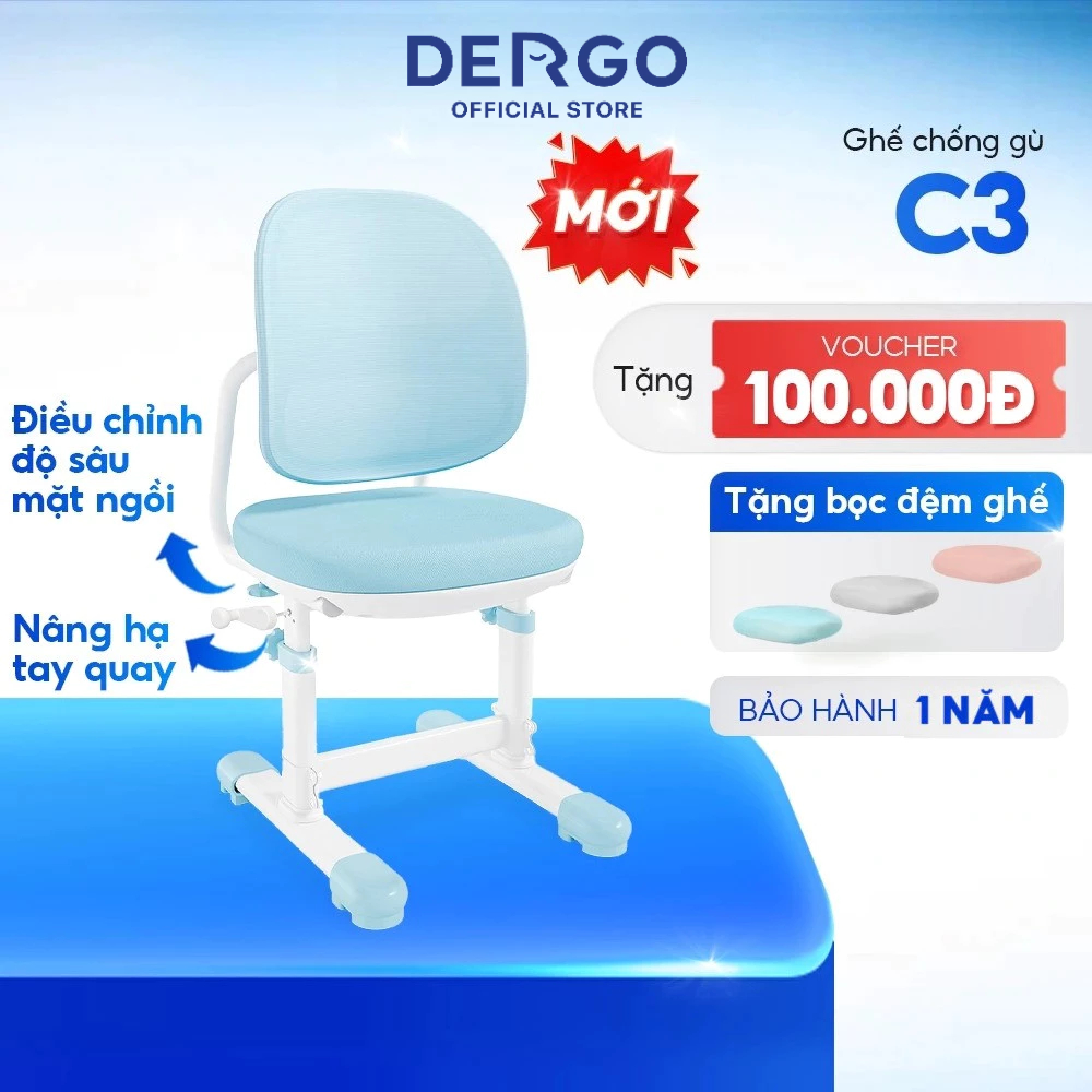 [Mới 2026 - Voucher 100K] Ghế Chống Gù DERGO LEO C3 Nâng Hạ Tay Quay Điều Chỉnh Độ Cao