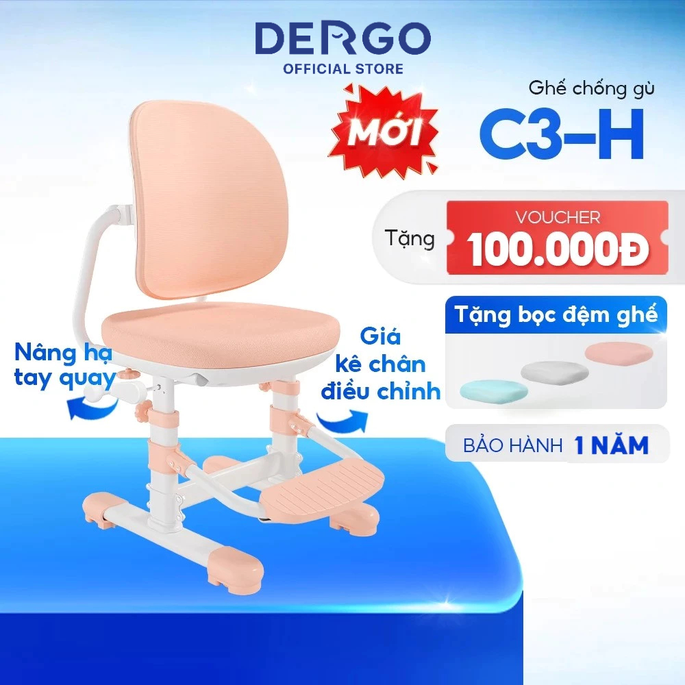[Mới 2026 - Voucher 100K] Ghế Ngồi Học Cho Bé DERGO LEO C3-H Ghế Chống Gù Nâng Hạ Trục Quay Điều Chỉnh Đa Chiều