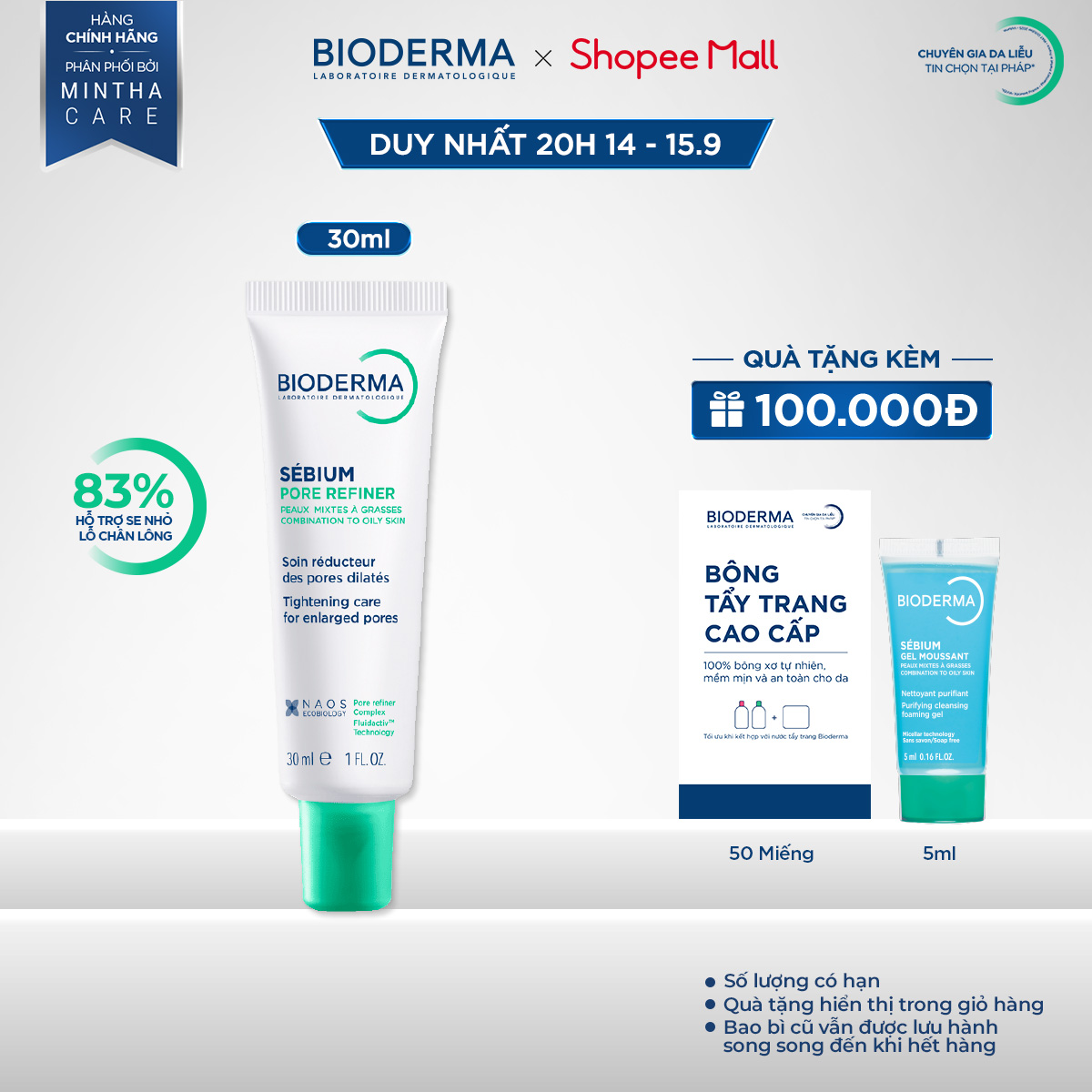 Kem se nhỏ lỗ chân lông kiểm soát dầu Bioderma Sebium Pore Refiner - 30ml