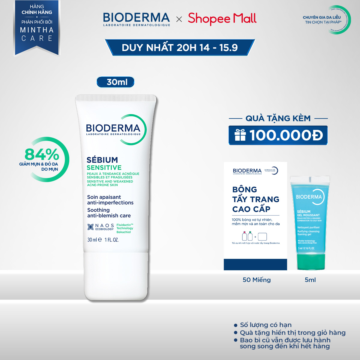 Kem dưỡng giảm mụn viêm nhạy cảm Bioderma Sebium Sensitive - 30ml