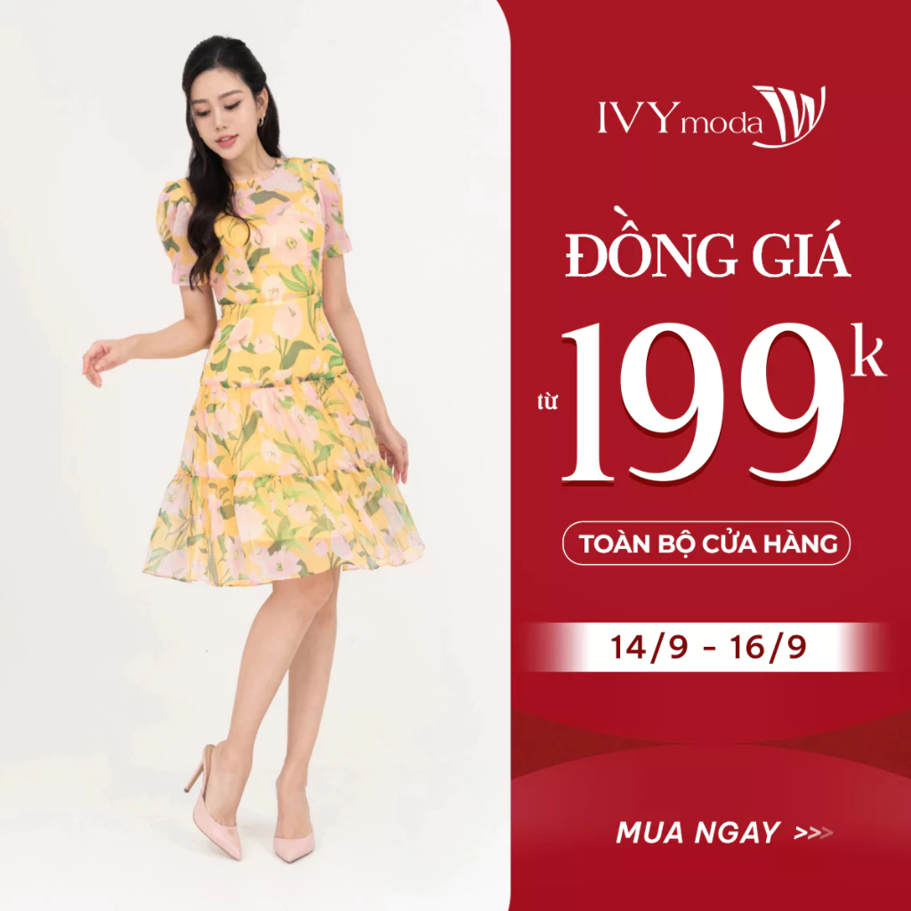 Đầm voan hoa dáng xòe nữ IVY moda MS 48M8652