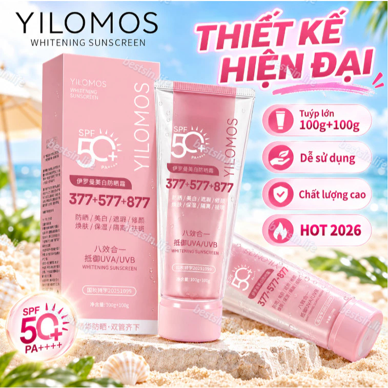 Kem Chống Nắng YILOMOS SPF50 PA++++ Không Bết Dính Mịn Nhẹ Dưỡng Ẩm Nâng Tông Tự Nhiên Dưỡng Sáng Da 377 577 877