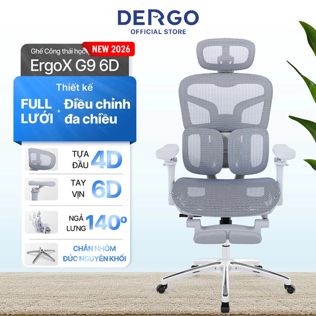 [MỚI - VOUCHER 200K] Ghế Công Thái Học Ergonomic DERGO ErgoX Full Lưới Chân Nhôm, Tay vịn Đa Chiều, Ngả 140°