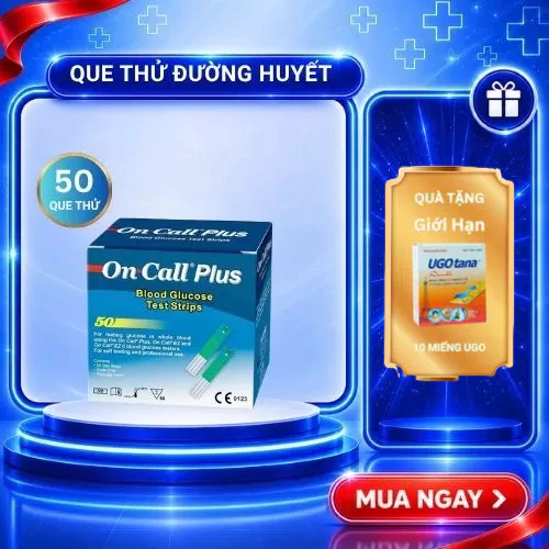 Hộp 50 que thử đường huyết On Call Plus, mỗi hộp 2 lọ 25 que thử chính hãng ACON