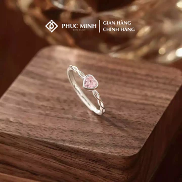 Nhẫn bạc PMJ nhẫn nữ S925 đính đá hình trái tim màu hồng freesize Phúc Minh Jewelry