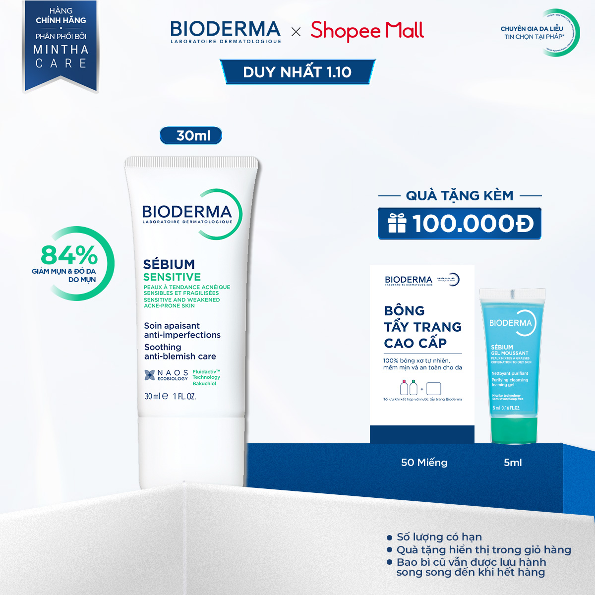 Kem dưỡng giảm mụn viêm nhạy cảm Bioderma Sebium Sensitive - 30ml