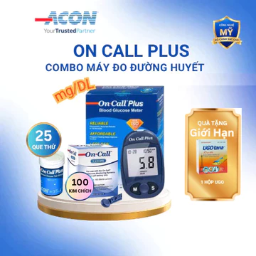 Máy Đo Đường Huyết On Call Plus Kèm Hộp 25 Que Thử Đường Huyết On Call Plus Và 100 Kim Chích Máu [Bảo Hành Trọn Đời]