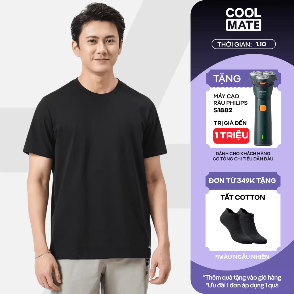[1.10 TẶNG QUÀ ĐƠN 349K]Áo thun nam Cotton Compact phiên bản Premium chống nhăn vải thoáng mát co giãn tốt Coolmate