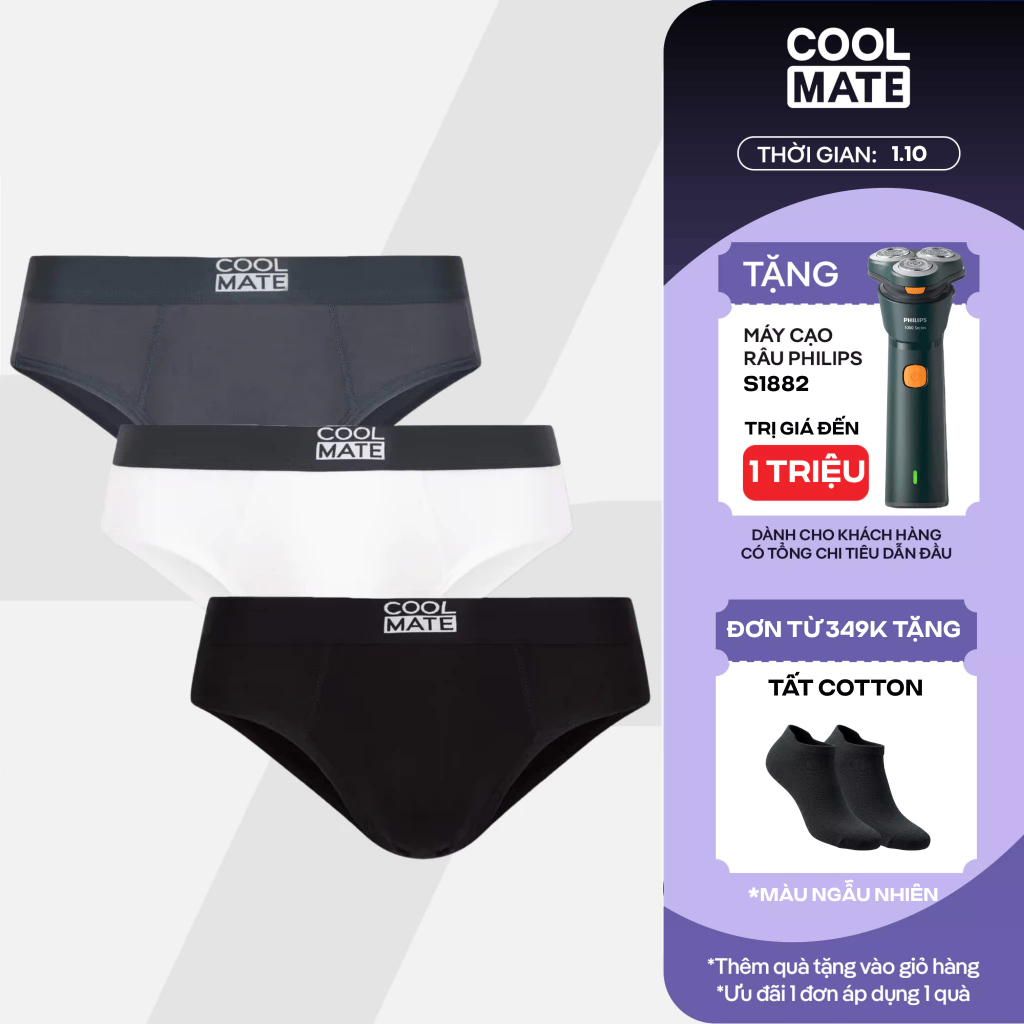 [1.10 TẶNG QUÀ ĐƠN 349K]Combo 3 Quần lót tam giác nam BRIEF BAMBOO mềm mại, thấm hút, kháng khuẩn Coolmate