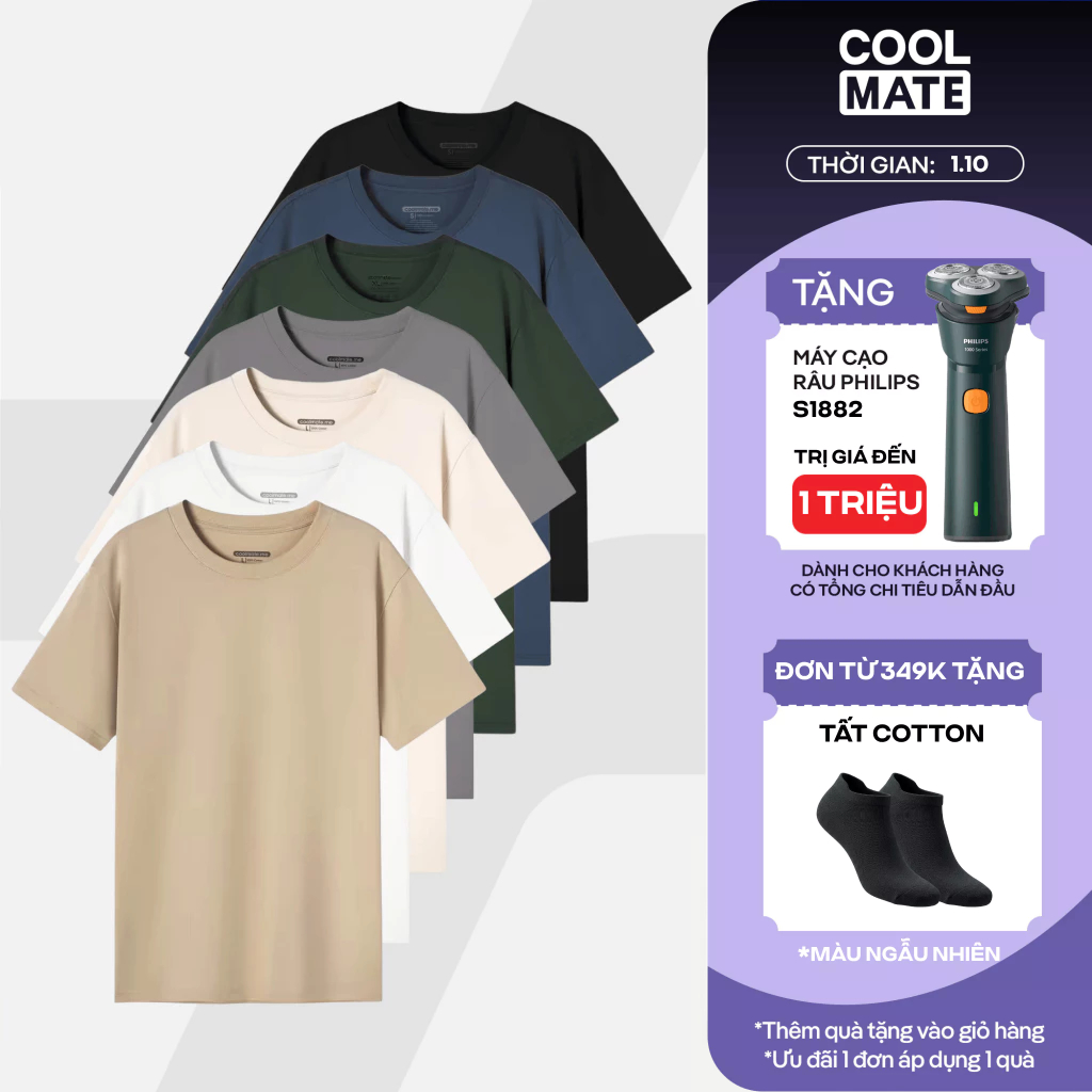 [1.10 TẶNG QUÀ ĐƠN 349K]Áo thun nam TShirt Basic Cotton 100% 220gsm dày dặn mềm mại Coolmate