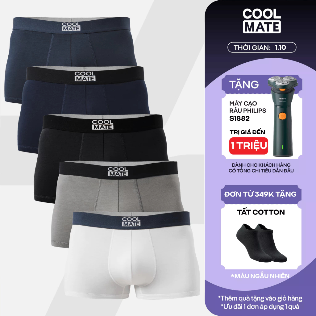 [1.10 TẶNG QUÀ ĐƠN 349K]Combo 5 quần lót sịp nam Trunk Bamboo Lenzing Modal Airmesh mềm mại kháng khuẩn khử mùi Coolmate