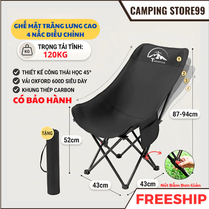Ghế Camping Ngả Lưng Tmountain Gấp Gọn Thư Giãn Dã Ngoại Du Lịch Cao Cấp Dễ Dàng Mang Đi