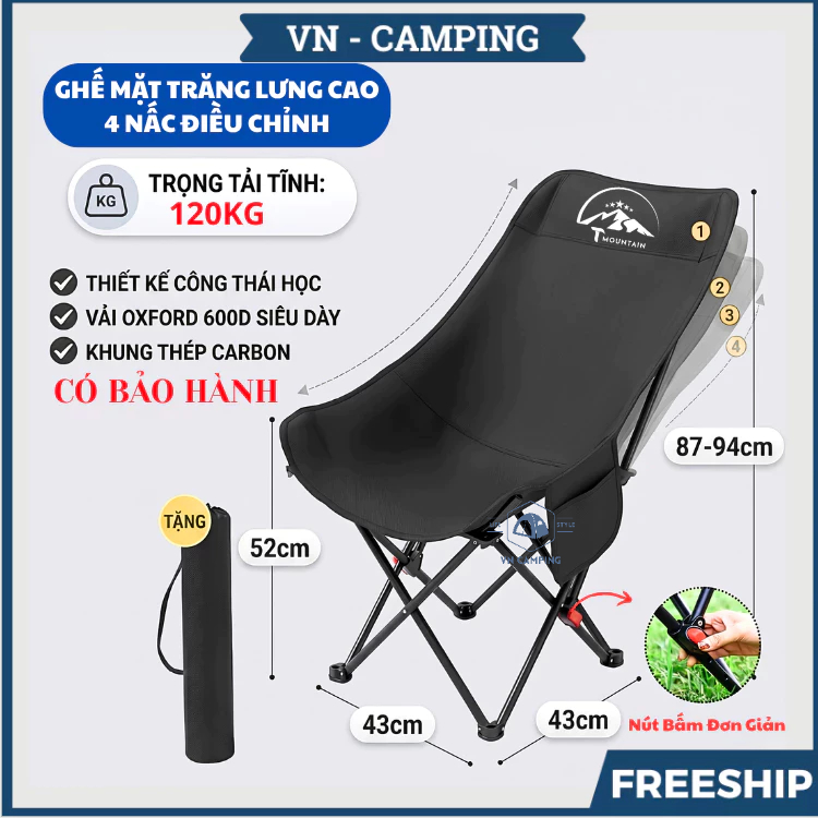 Ghế Camping Gấp Gọn Ngả Lưng Tmountain Chịu Lực Cao Cấp Dã Ngoại Du Lịch Ngoài Trời Êm Ái