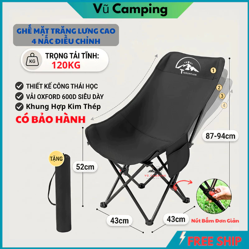 Ghế Gấp Gọn Camping Tmountain, Ghế Xếp Dã Ngoại Du Lịch Ngoài Trời Chịu Tải 120kg Gấp Gọn Dễ Dàng