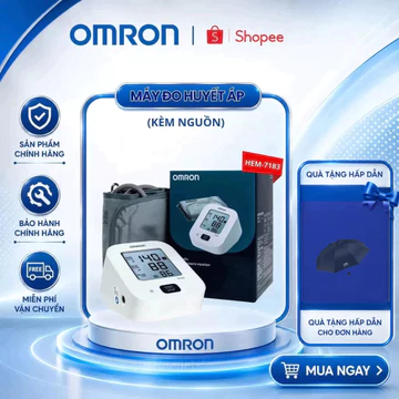 (Dòng mới 2026 có kèm nguồn) Máy Đo Huyết Áp Omron EZ Power HEM-7183-C Một Nút Bấm Đo Nhanh Kết Quả Đúng Chuẩn Lâm Sàng