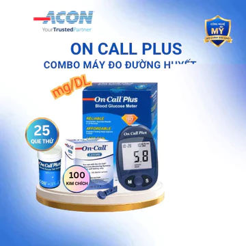 Máy Đo Đường Huyết On Call Plus Kèm Hộp 25 Que Thử Đường Huyết On Call Plus Và 100 Kim Chích Máu [Bảo Hành Trọn Đời]