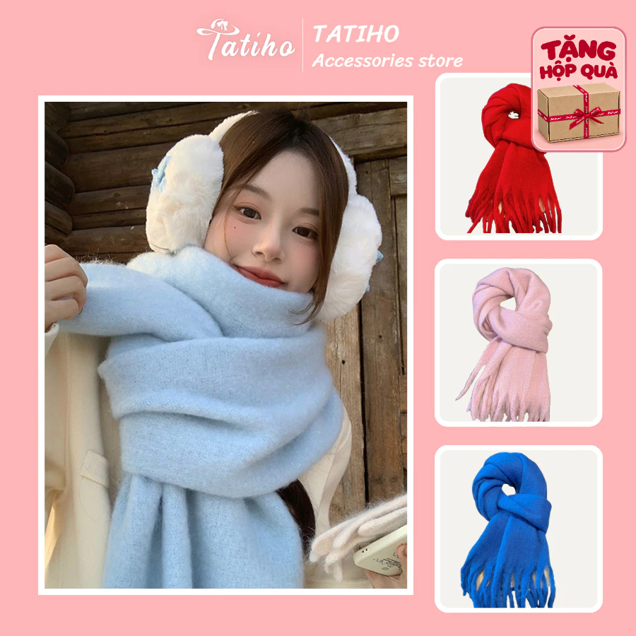 Khăn Len Choàng Quàng Cổ Unisex Cashmere Chất Mềm Mịn Màu Trơn Tua Rua Phong Cách Hàn Quốc Mùa Đông- 40x230cm - Mã LN102