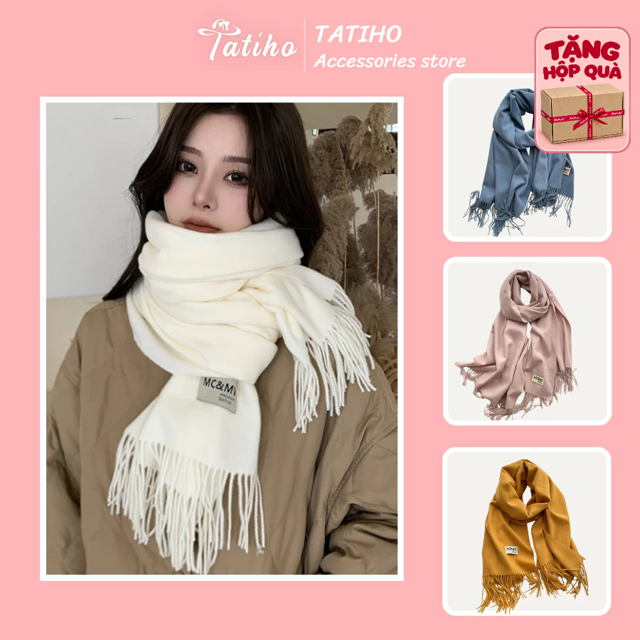 Khăn Len Choàng Quàng Cổ Unisex Trơn Basic Thu Đông Chất Cashmere Phối Tua Rua Thời Trang Hàn Quốc - 70x200cm - Mã LN038