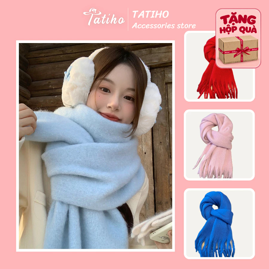 Khăn Len Choàng Quàng Cổ Unisex Cashmere Chất Mềm Mịn Màu Trơn Tua Rua Phong Cách Hàn Quốc Mùa Đông- 40x230cm - Mã LN102