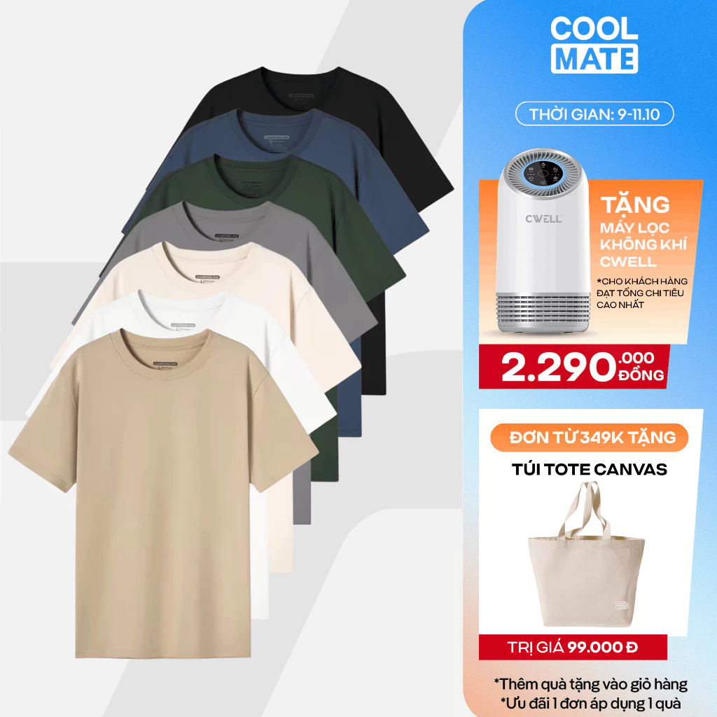 [TẶNG QUÀ ĐƠN 349K]Áo thun nam TShirt Basic Cotton 100% 220gsm dày dặn mềm mại Coolmate