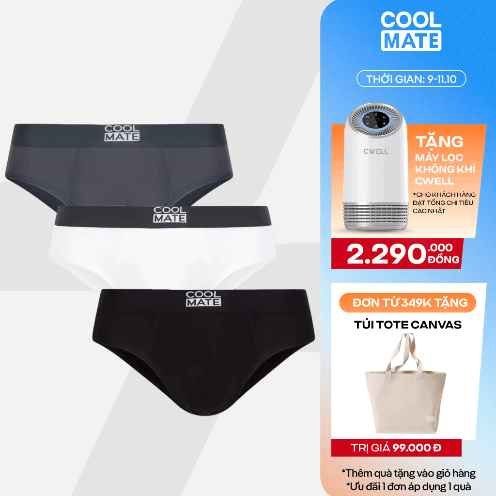 [TẶNG QUÀ ĐƠN 349K]Combo 3 Quần lót tam giác nam BRIEF BAMBOO mềm mại, thấm hút, kháng khuẩn Coolmate