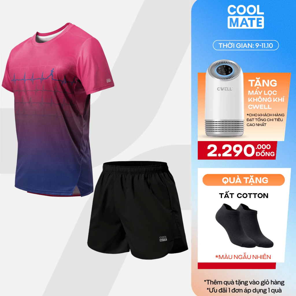 [TẶNG TẤT]Set đồ chạy bộ Áo Thun Nam thể thao Graphic và Quần short Maxcool thoáng khí Coolmate