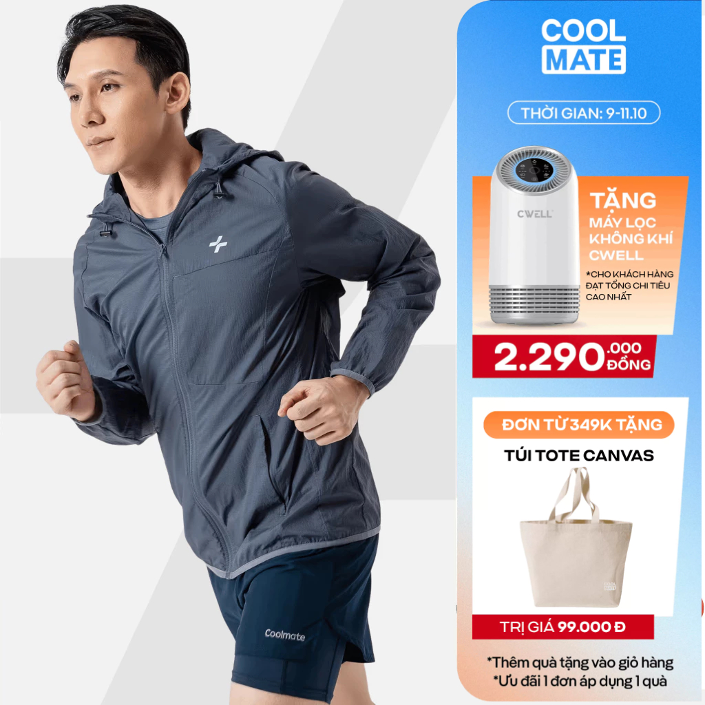 Áo khoác thể thao Trail Windbreaker Nylon Ripstop siêu nhẹ, trượt nước, áo khoác đa năng leo núi trekking Coolmate