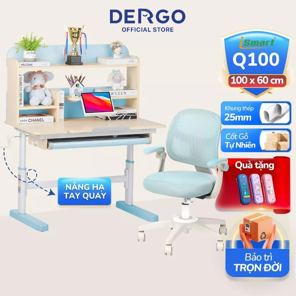 [Quà + Voucher 300K] Bộ Bàn Học DERGO iSmart Q100 Chống Gù Chống Cận Cho Bé