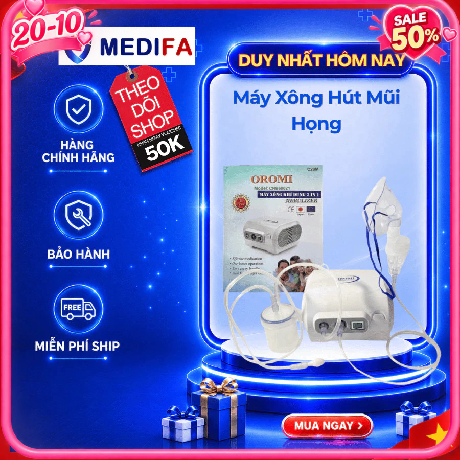 Máy Xông Hút Mũi Họng 2 Trong 1 Oromi C28M Công Suất Máy Lớn, Độ Bền Cao, Phù Hợp Dùng Cho Gia Đình