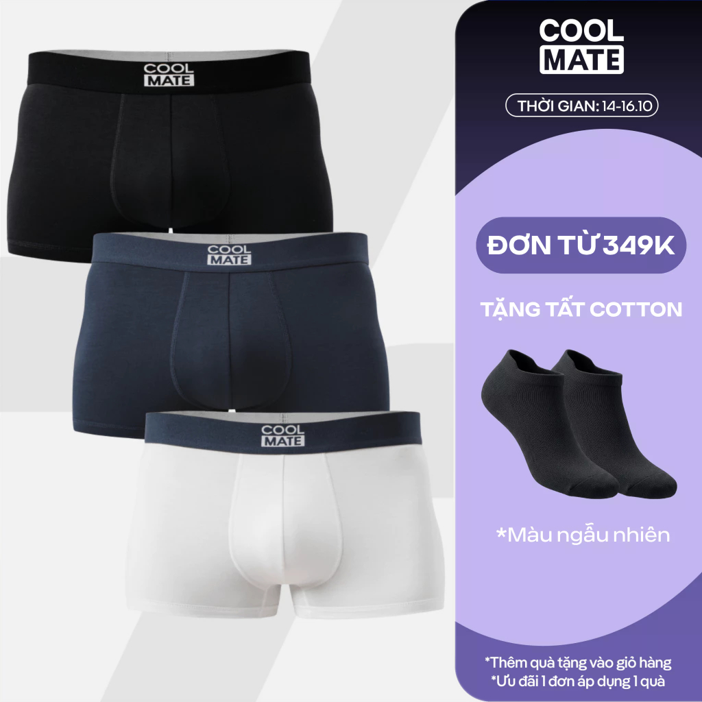 [TẶNG QUÀ ĐƠN 349K]Combo 3 quần lót nam dáng Trunk Bamboo mềm mại, kháng khuẩn, thấm hút tốt Coolmate