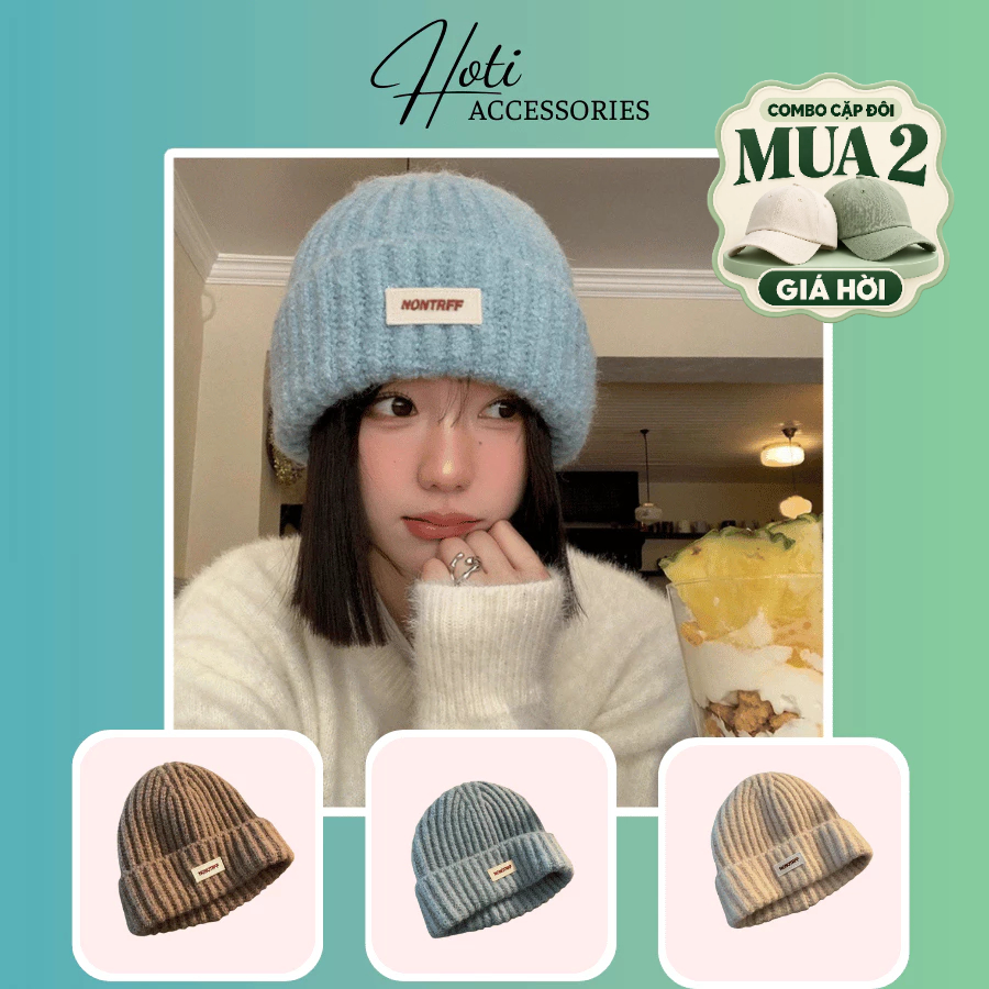 Mũ Len Nón Trơn Beanie Giữ Ấm Unisex Phối Tag Chữ Thời Trang Mùa Thu Đông Phong Cách Hàn Quốc - Mã NL113