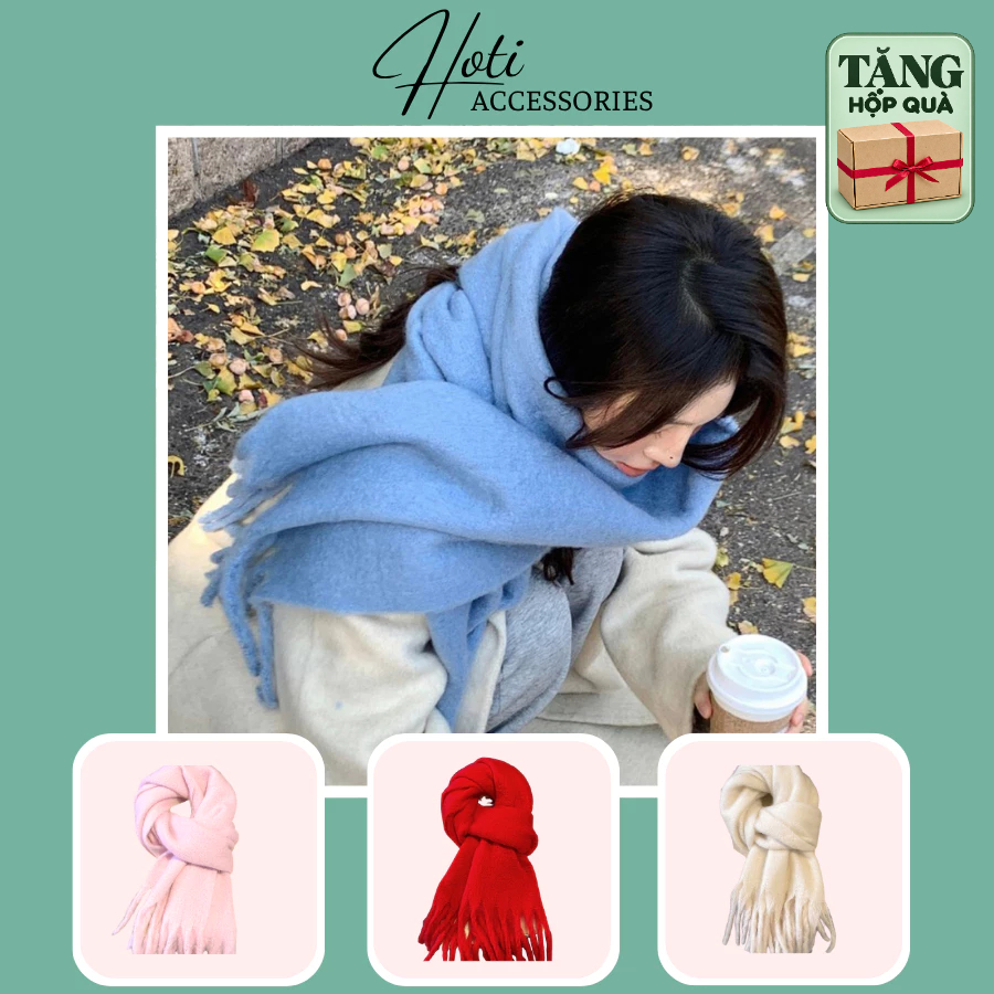 Khăn Len Choàng Quàng Cổ Trơn Cặp Nam Nữ Dày Giữ Ấm Thu Đông Hottrend Hàn Quốc Bông Phối Tua Rua Xinh Xắn - Mã LN102