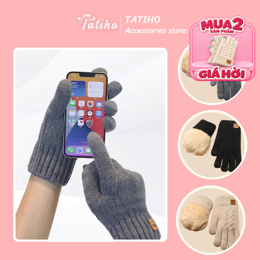 Bao Găng Tay Len Dày Mùa Đông Cảm Ứng Điện Thoại Lót Lông Cừu Unisex Giữ Ấm Thời Trang Chống Lạnh - Mã GT058