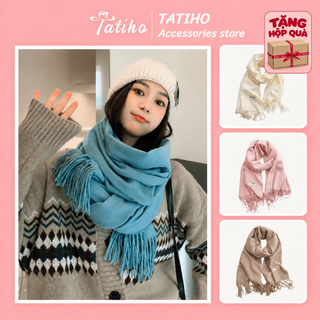 Khăn Len Choàng Quàng Cổ Nữ Nam Mềm Trơn Thu Đông Chất Cashmere Phối Tua Rua Thời Trang Hàn Quốc - 70x200cm - Mã LN038