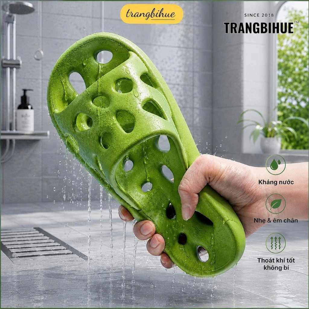 Dép Lỗ Eva Siêu Nhẹ Đi Trong Nhà Tắm Nhà Vệ Sinh, Đúc Nguyên Khối Khô Thoáng Không Thấm Nước