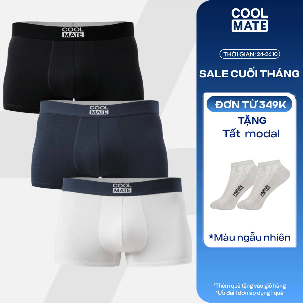 [TẶNG QUÀ ĐƠN 349K]Combo 3 quần lót nam dáng Trunk Bamboo mềm mại, kháng khuẩn, thấm hút tốt Coolmate
