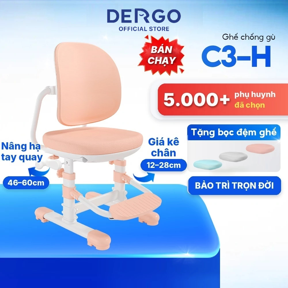Ghế Chống Gù Cho Bé DERGO LEO C3-H Ghế Học Sinh 3-15 Tuổi, Nâng Hạ Tay Quay, Tựa Lưng Ra Vào, Có Phiên Bản Giá Kê Chân