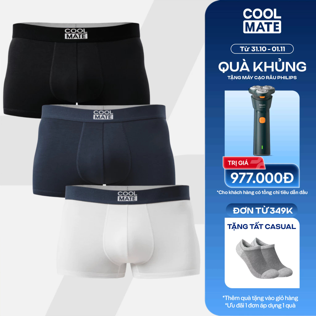 [31.10 TẶNG QUÀ ĐƠN 349K]Combo 3 quần lót nam dáng Trunk Bamboo mềm mại, kháng khuẩn, thấm hút tốt Coolmate