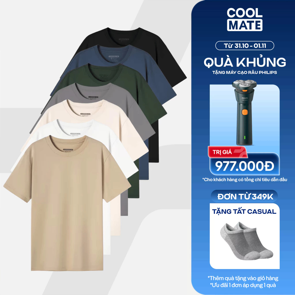 [31.10 TẶNG QUÀ ĐƠN 349K]Áo thun nam TShirt Basic Cotton 220gsm dày dặn mềm mại, Áo phông trơn dễ phối đồ Coolmate