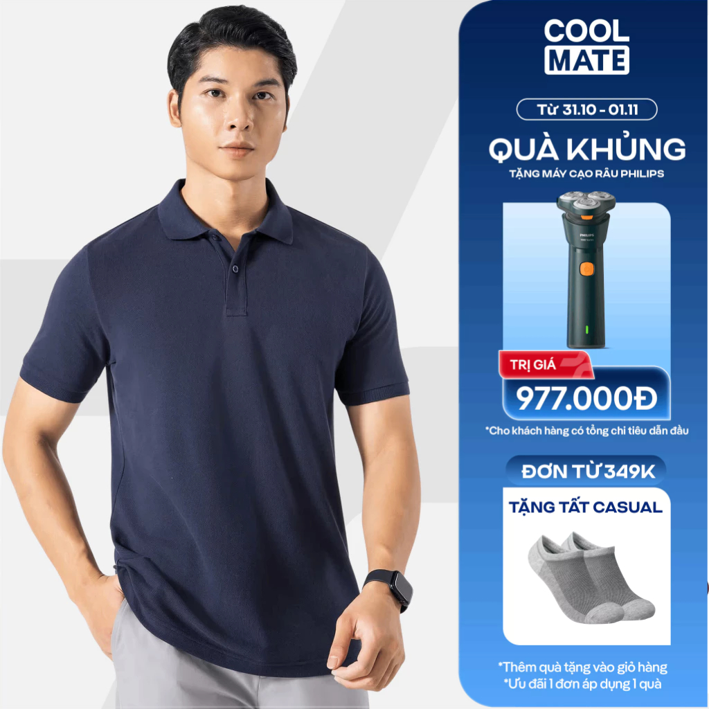 [31.10 TẶNG QUÀĐƠN 349K]Áo Polo Pique nam Cotton Úc, Áo Thun Có Cổ form Regular Fit thấm hút mềm mại thoáng Mát Coolmate