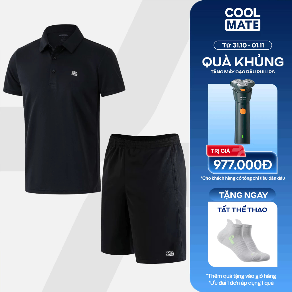[31.10 TẶNG TẤT]Set đồ thể thao Áo Polo Promax-S1 +Quần Shorts, thoáng khí, Set Pickleball Coolmate