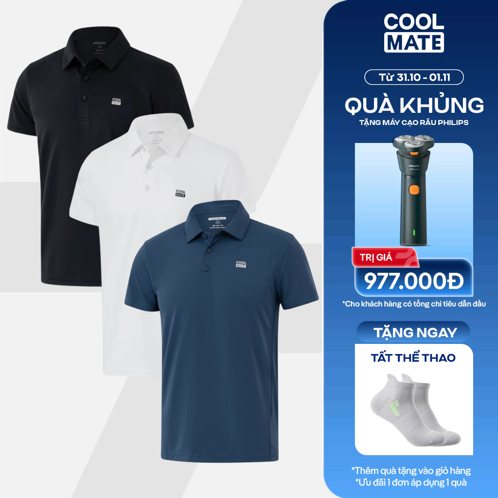 [31.10 TẶNG TẤT]Combo 03 Áo Polo thể thao nam ProMax-S1, Áo đa năng Gym Chạy bộ Pickleball thoáng KHÍ Coolmate