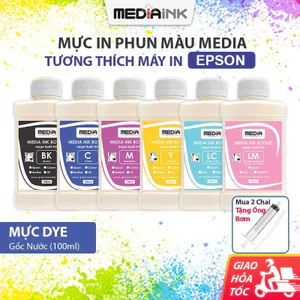 Mực In Phun Màu Media Máy In Epson Dye (Nước) Chai 100ml 6 Màu, Mực Máy In Màu Epson EcoTank