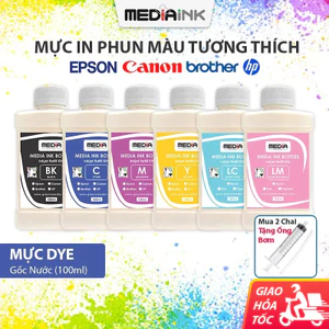 Mực In Màu Media DYE UV (Nước) Dùng Cho Máy In Phun Màu Canon HP Brother Epson Chai Nhỏ 100ml